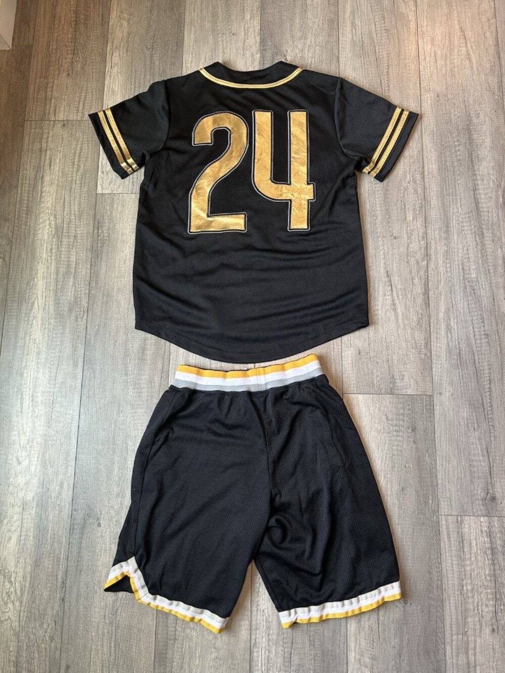 Something Inked Baseball Jersey Shorts Set Black Gold Size S Small Buttons Shirt - Picture 11 of 16